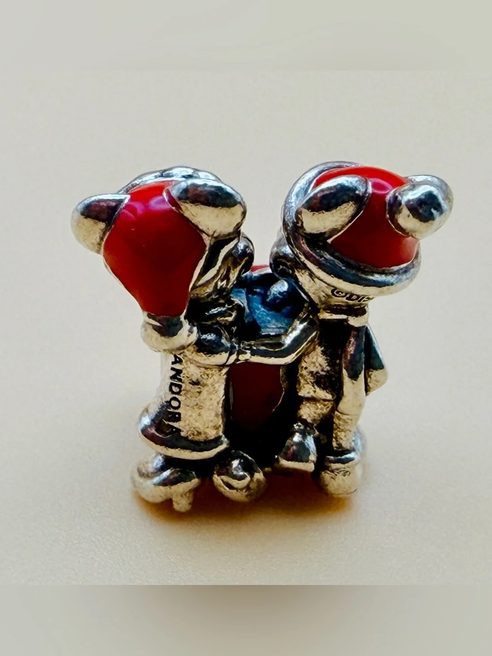 Pandora Disney Colab 925-ALE Silver Mickey & Minnie Enamel Holiday Present Charm